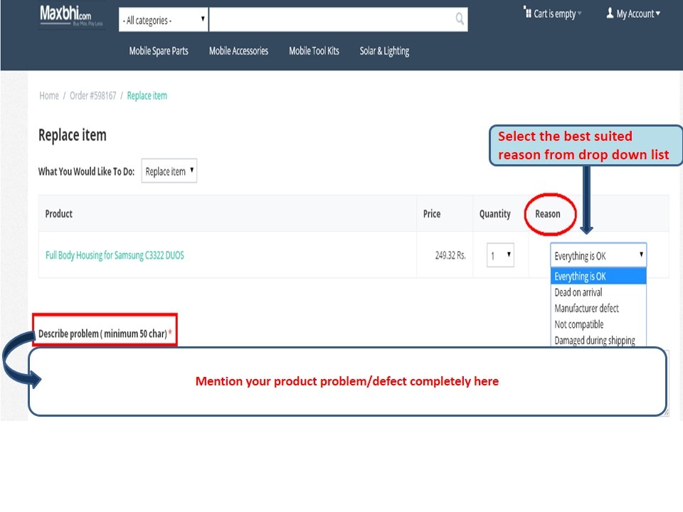 How to replace an item bought from
