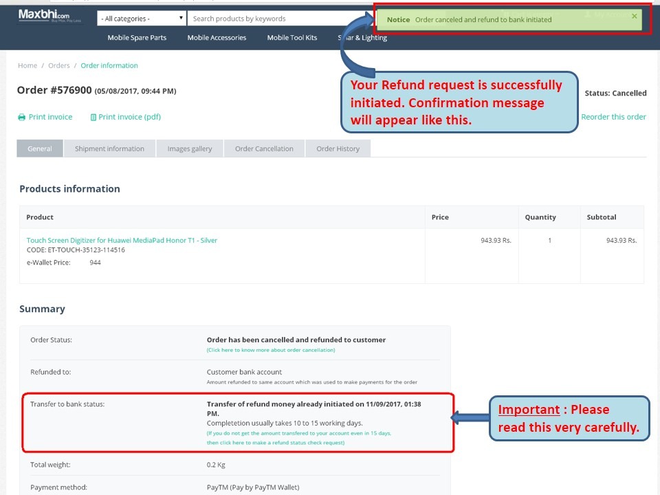 Transfer cash from Maxbhi eWallet to Bank Account