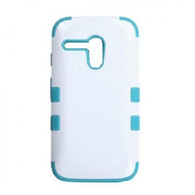 Back Case for Motorola Moto G Dual SIM - 2014 - White & Cyan